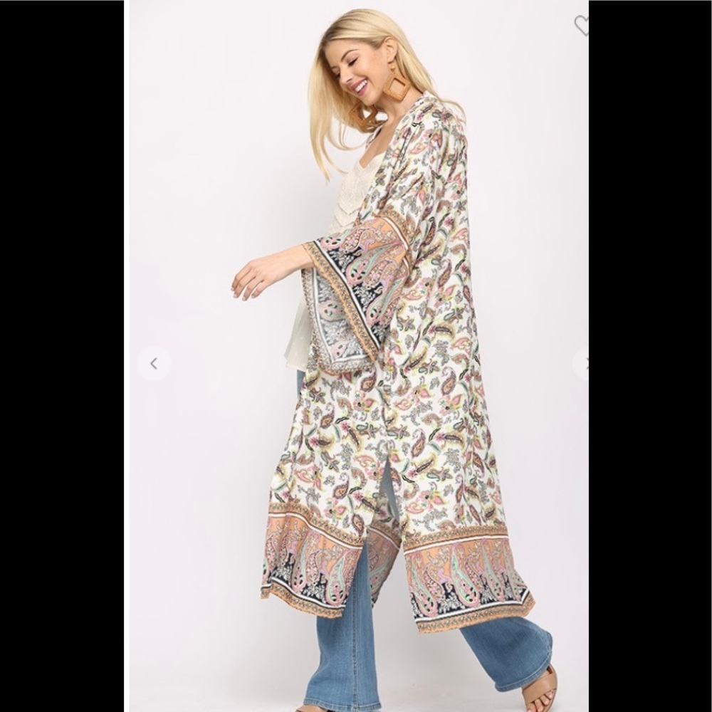 Paisley print mixed and placement maxi kimono. - Picture 4 of 6